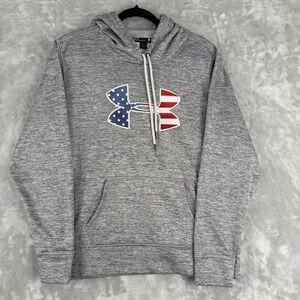Under Armour American Flag USA Logo Hoodie Gray Loose Fit Womens Heathered Large